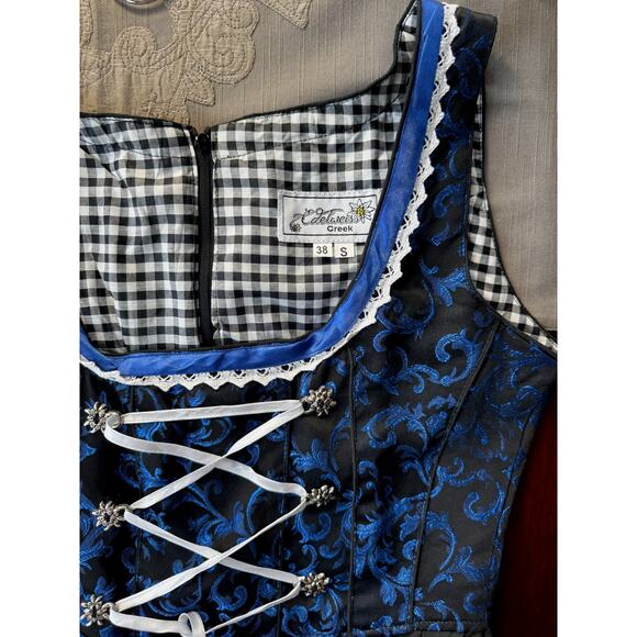 Edelweiss Barvarian Dirndl Dress Blue & Black -Dress Only Sz S Cottagecore Dress - Picture 3 of 11
